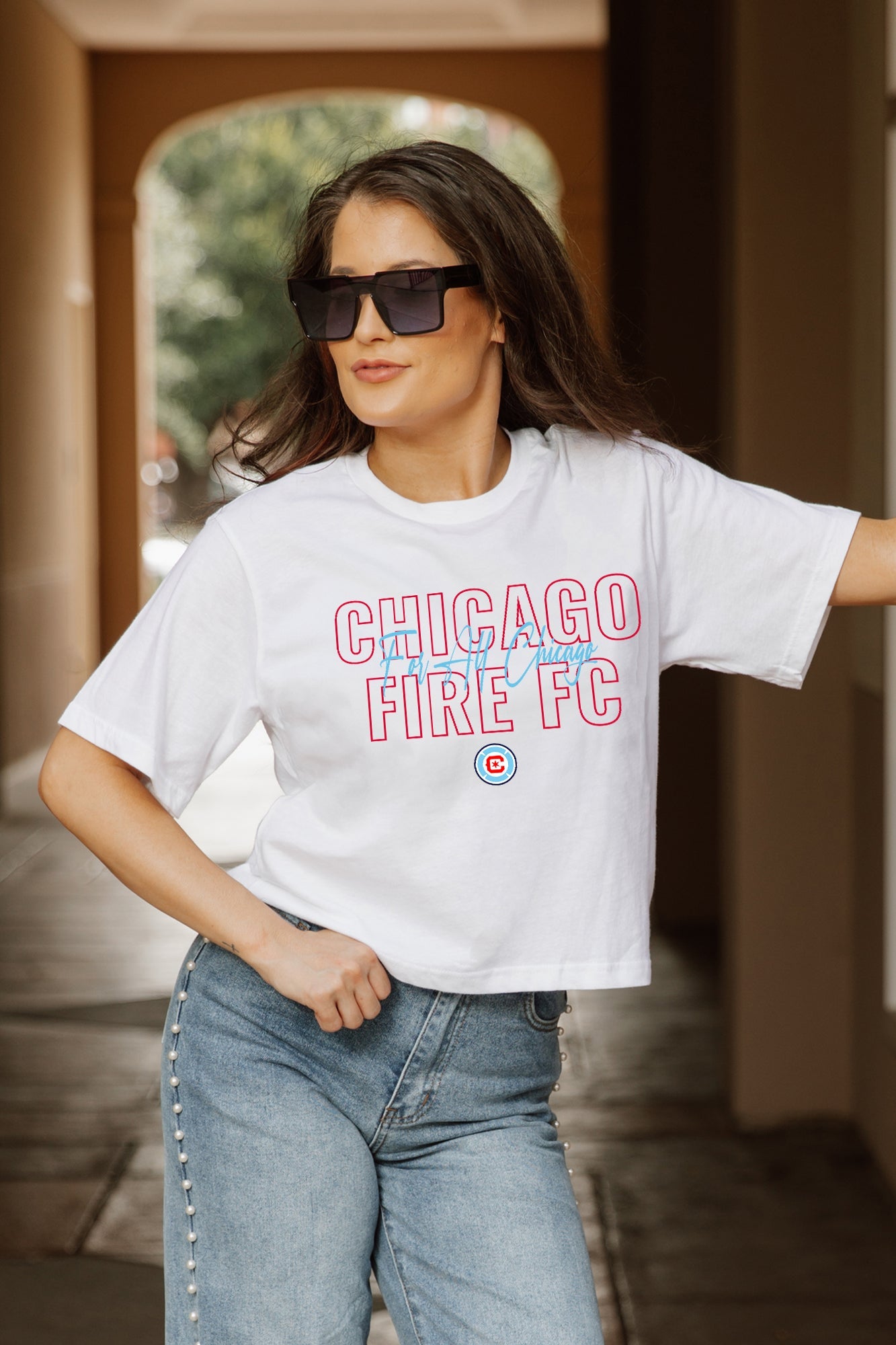 CHICAGO FIRE SC KEEP PLAYING BOXY FIT WOMEN'S CROPPED TEE