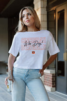 CINCINNATI BENGALS KEEP PLAYING BOXY FIT WOMEN'S CROP TEE