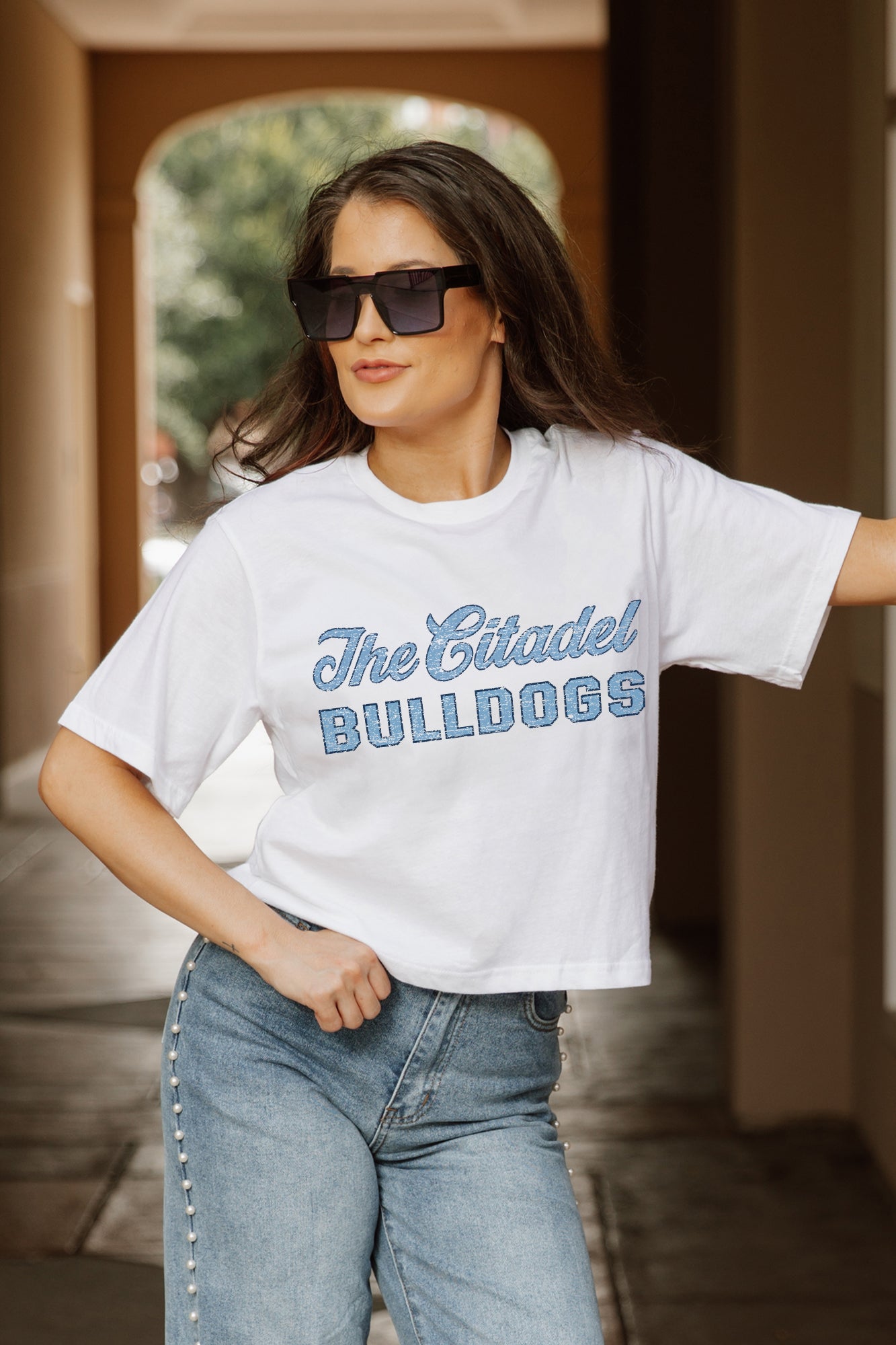 CITADEL BULLDOGS CLAIM TO FAME BOXY FIT WOMEN'S CROPPED TEE