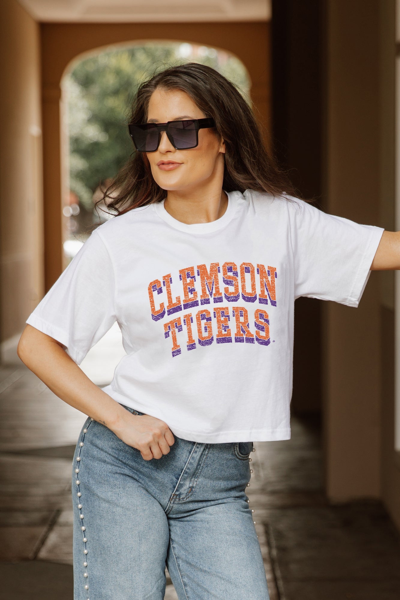 CLEMSON TIGERS CLAIM TO FAME BOXY FIT WOMEN'S CROPPED TEE