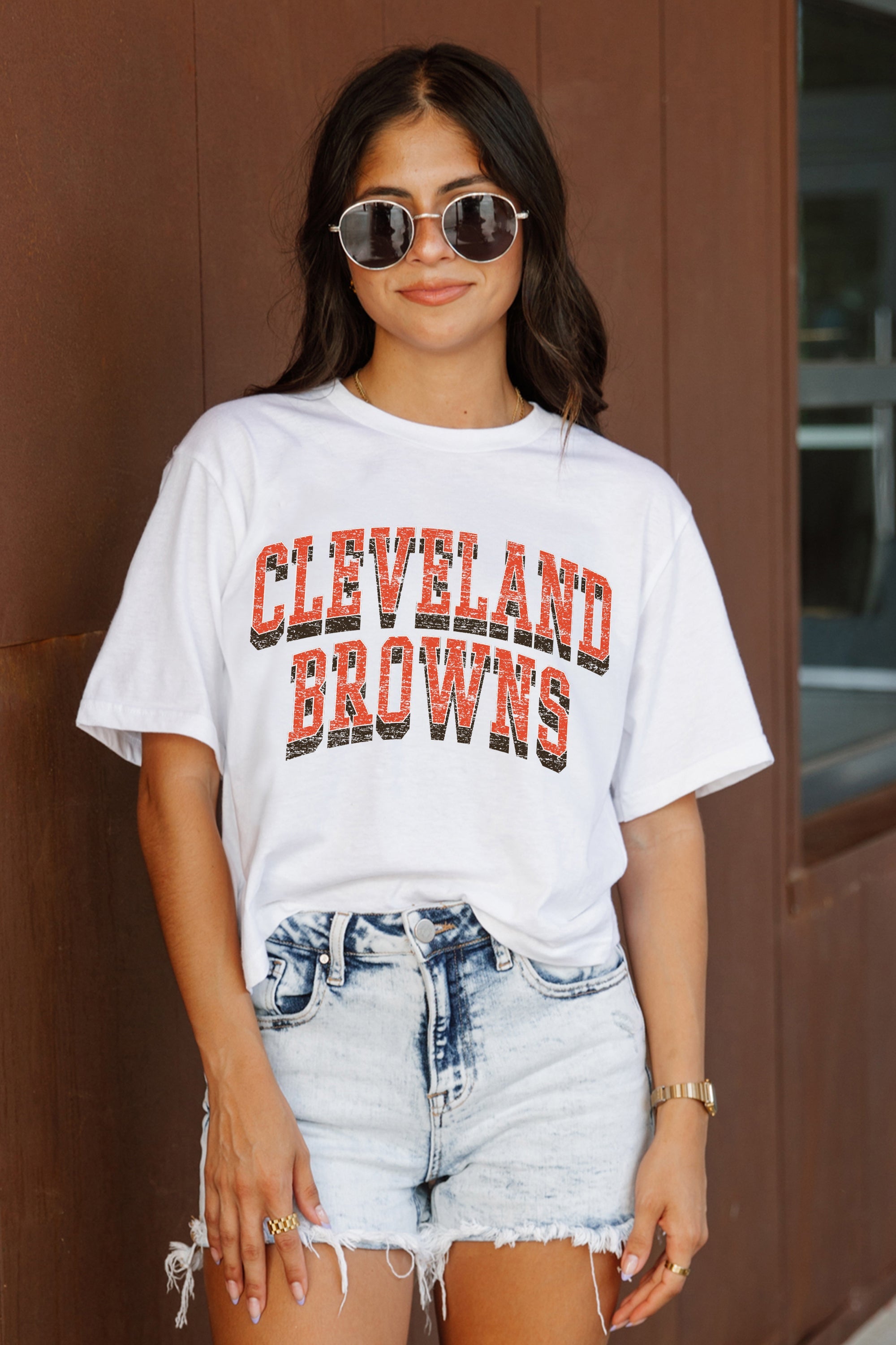 CLEVELAND BROWNS CLAIM TO FAME BOXY FIT WOMEN'S CROPPED TEE