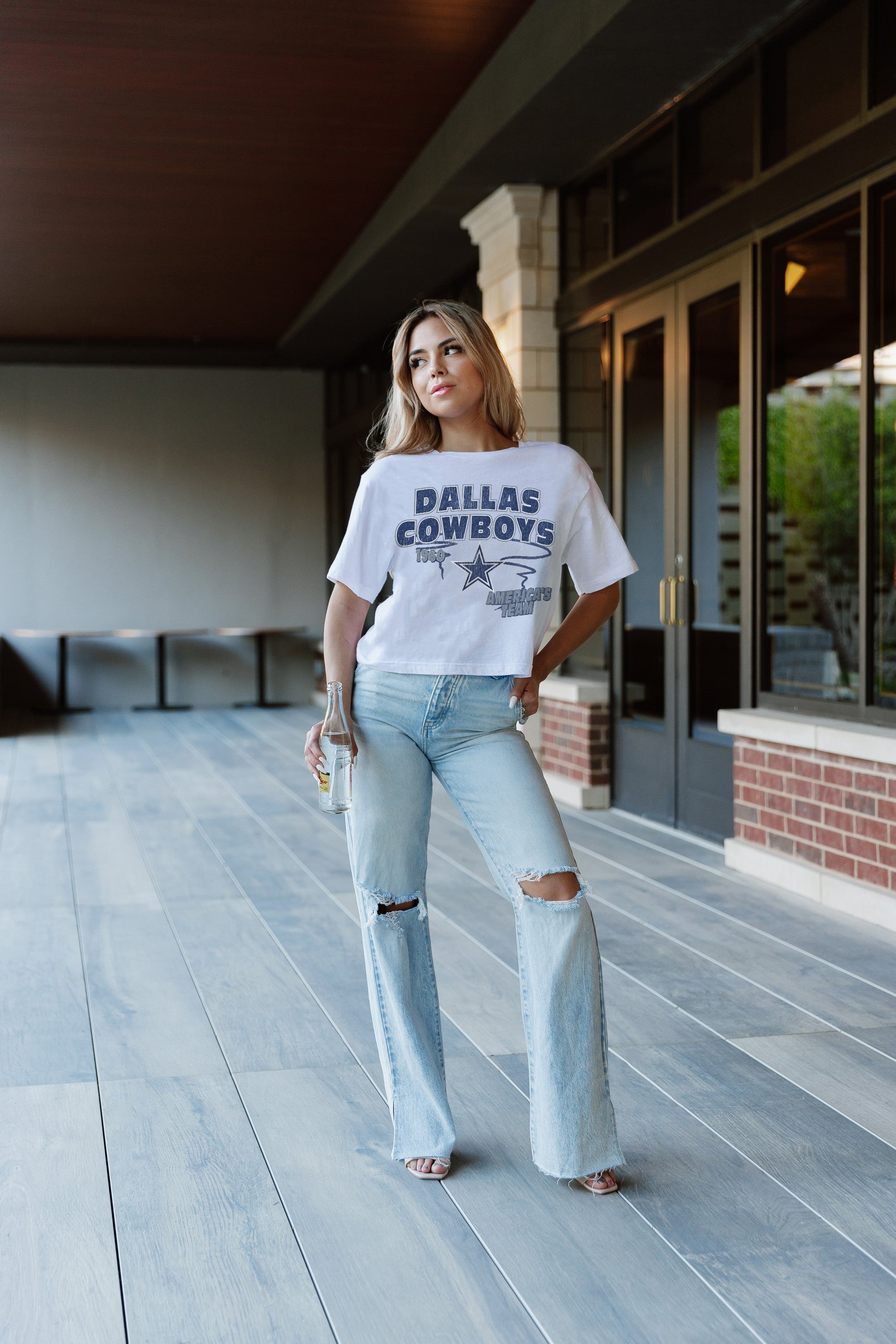 DALLAS COWBOYS GAMEDAY GOALS BOXY FIT WOMEN'S CROP TEE