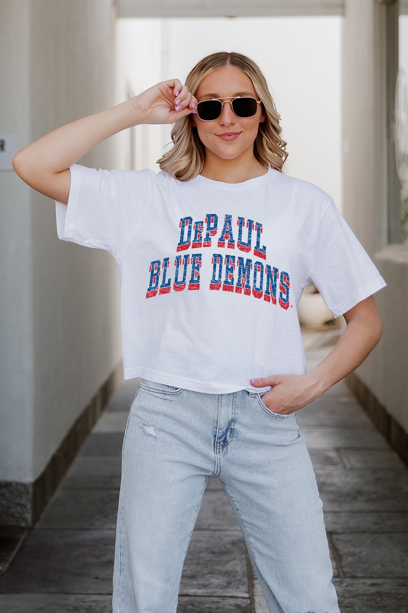 DEPAUL BLUE DEMONS CLAIM TO FAME BOXY FIT WOMEN'S CROPPED TEE