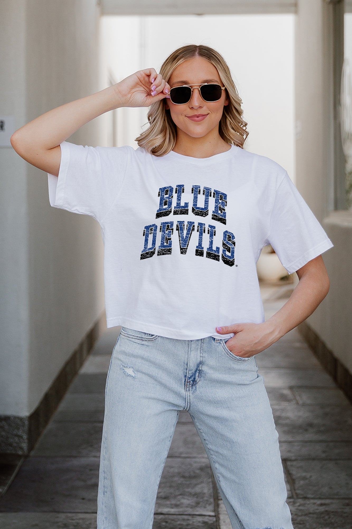 DUKE BLUE DEVILS CLAIM TO FAME BOXY FIT WOMEN'S CROPPED TEE