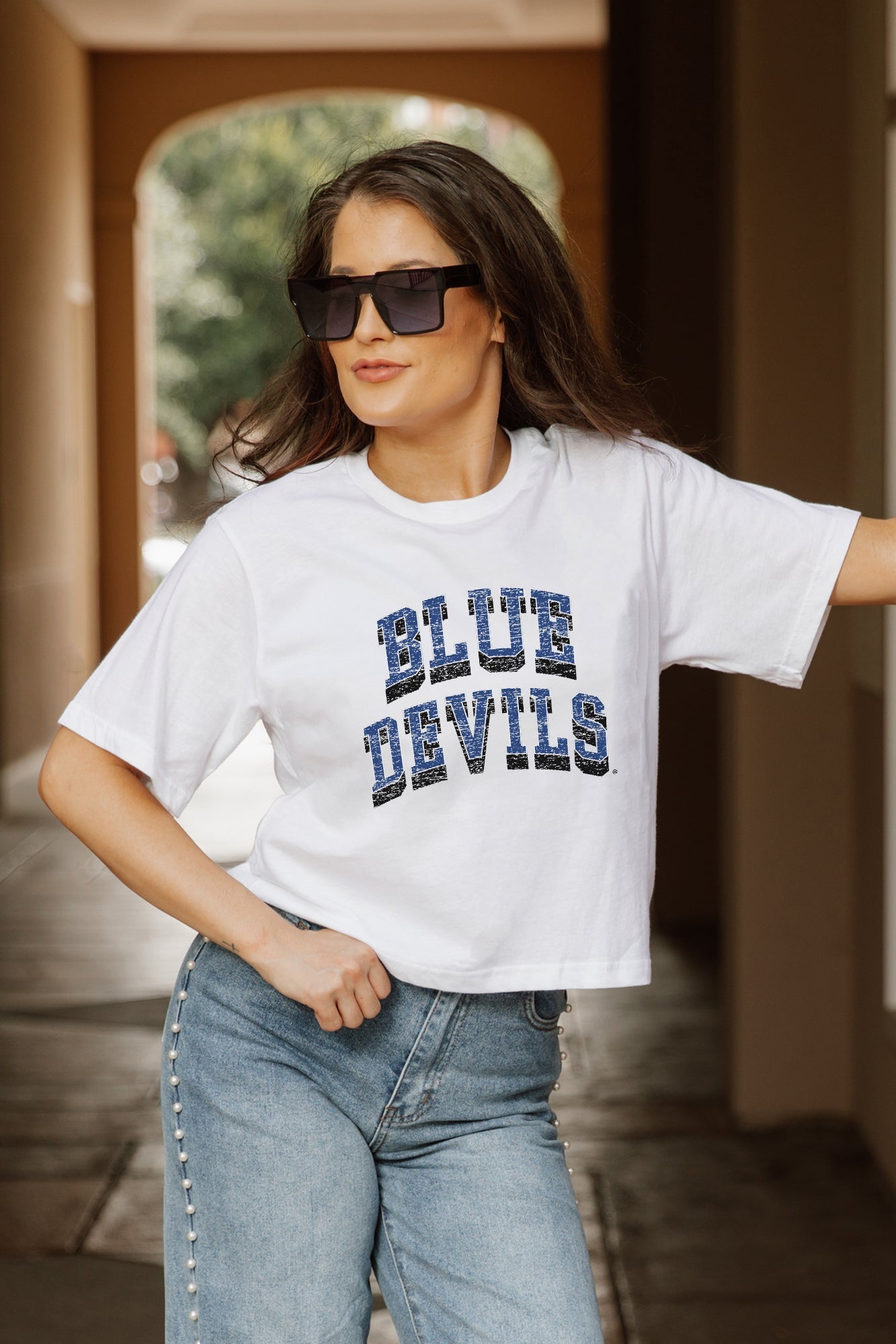 DUKE BLUE DEVILS CLAIM TO FAME BOXY FIT WOMEN'S CROPPED TEE