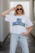 FAYETTEVILLE STATE BRONCOS CLAIM TO FAME BOXY FIT WOMEN'S CROPPED TEE