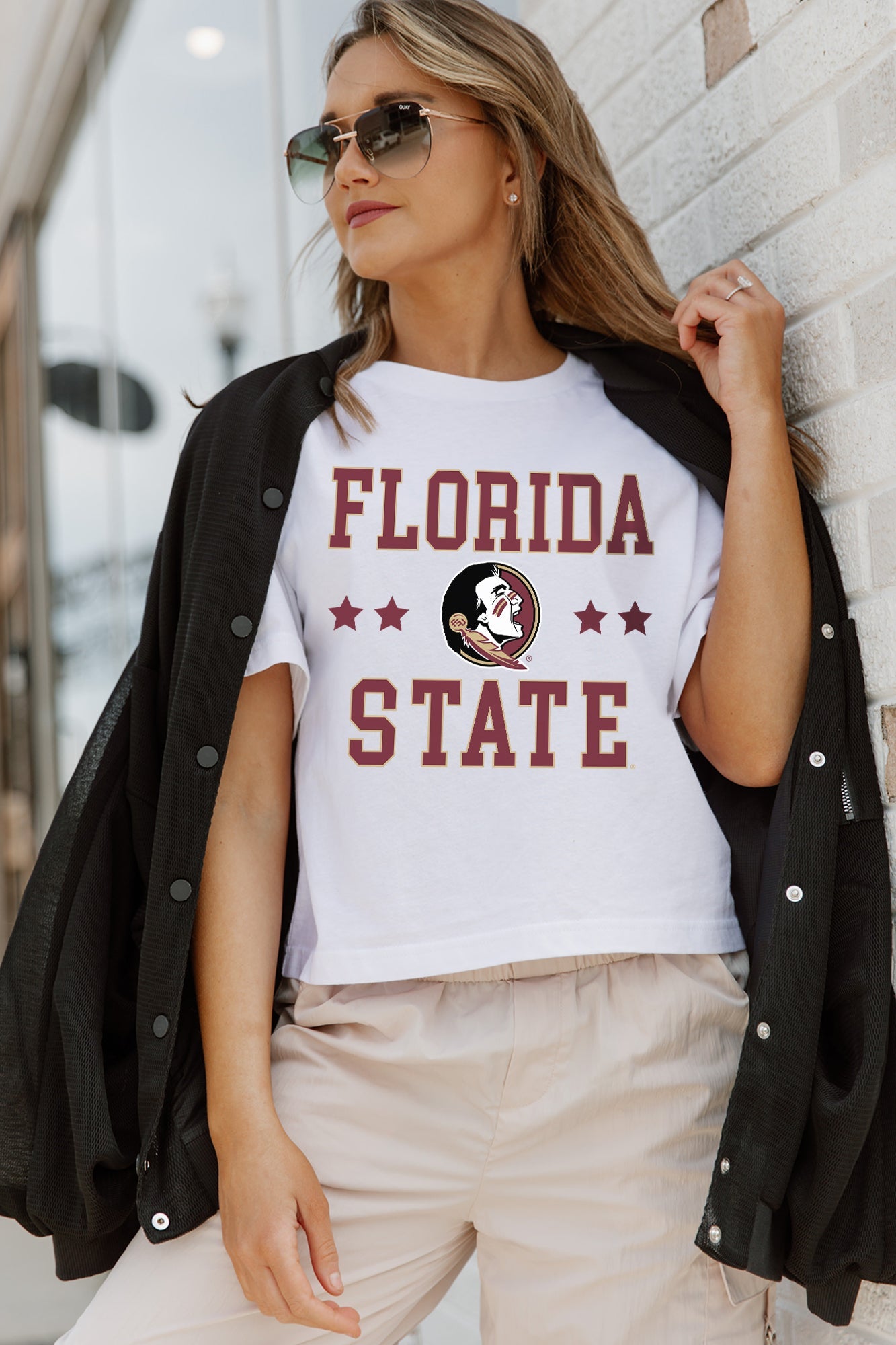 FLORIDA STATE SEMINOLES TO THE POINT BOXY FIT WOMEN'S CROP TEE