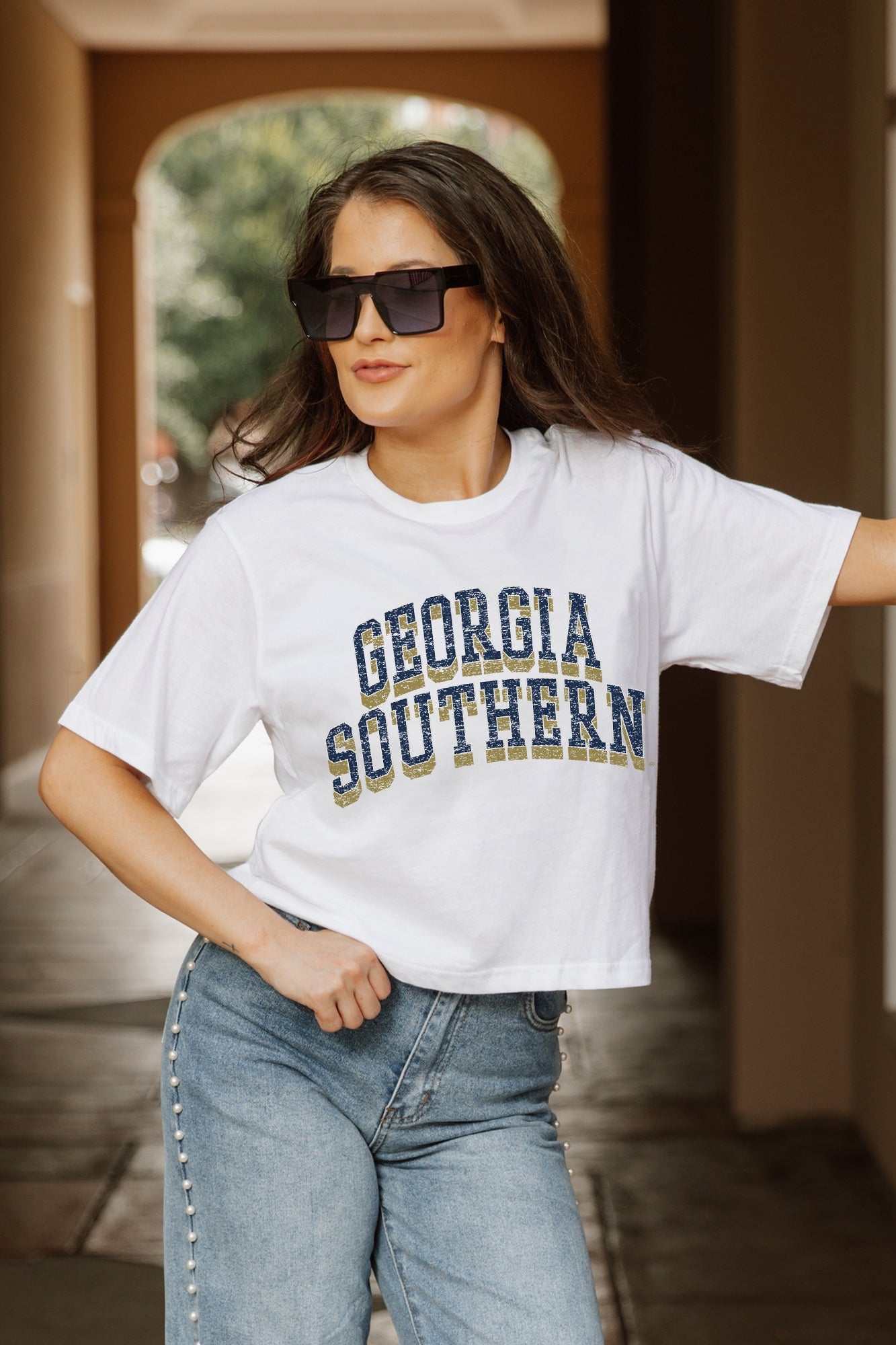 GEORGIA SOUTHERN EAGLES CLAIM TO FAME BOXY FIT WOMEN'S CROPPED TEE