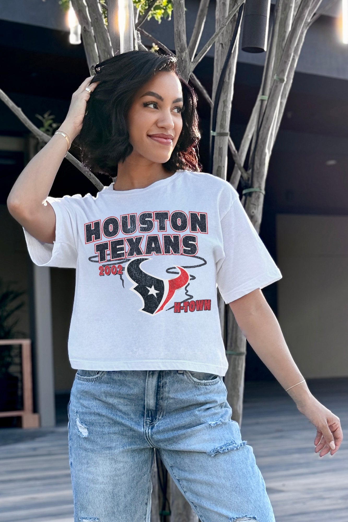 HOUSTON TEXANS GAMEDAY GOALS BOXY FIT WOMEN'S CROP TEE