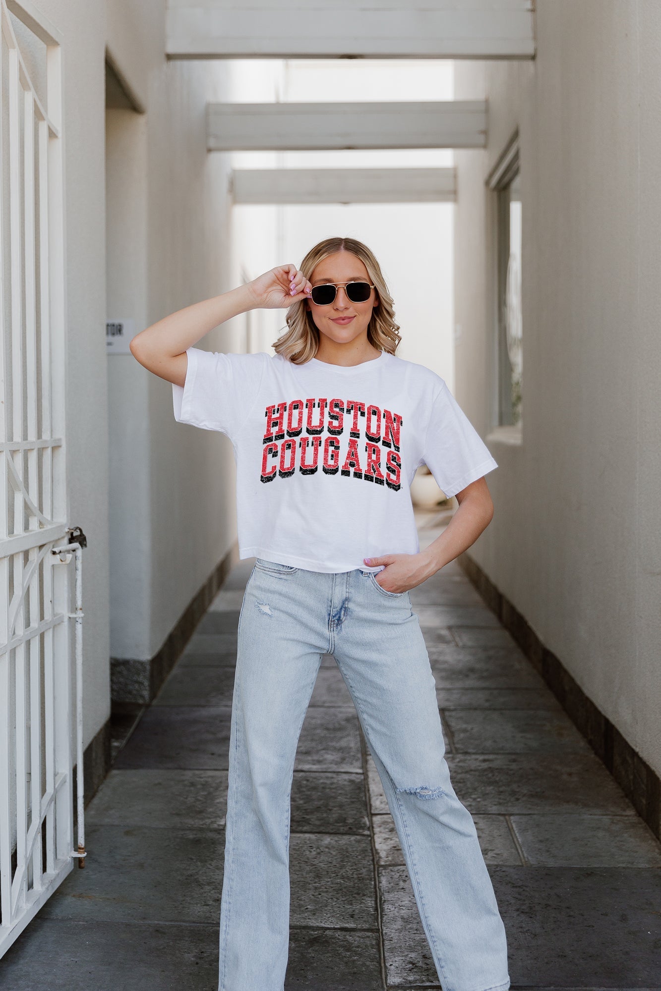 HOUSTON COUGARS CLAIM TO FAME BOXY FIT WOMEN'S CROPPED TEE