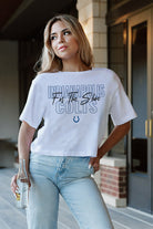 INDIANAPOLIS COLTS KEEP PLAYING BOXY FIT WOMEN'S CROP TEE