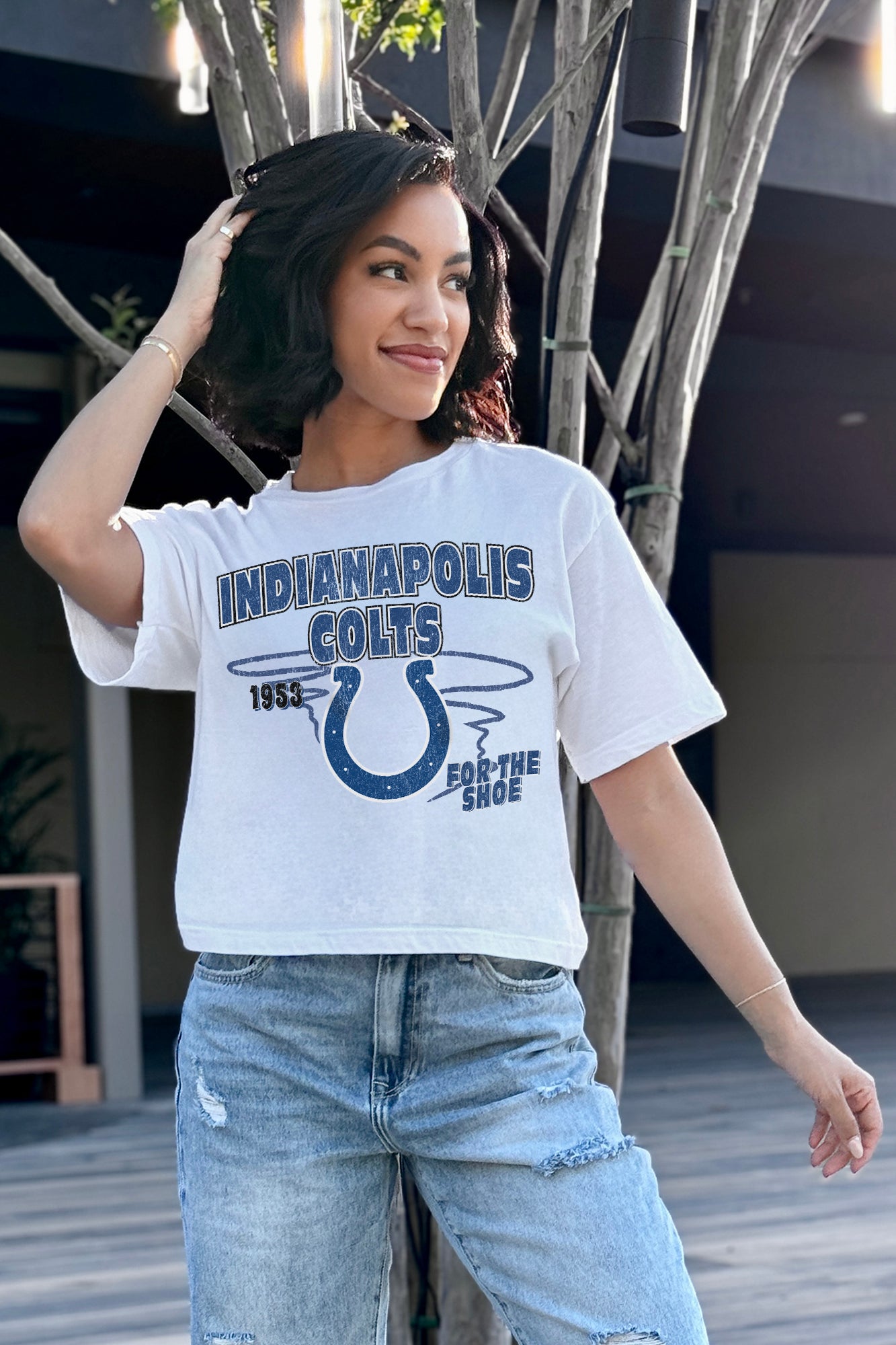 INDIANAPOLIS COLTS GAMEDAY GOALS BOXY FIT WOMEN'S CROP TEE