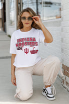 INDIANA HOOSIERS GAMEDAY GOALS BOXY FIT WOMEN'S CROP TEE