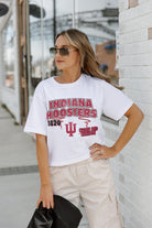 INDIANA HOOSIERS GAMEDAY GOALS BOXY FIT WOMEN'S CROP TEE