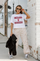 INDIANA HOOSIERS TO THE POINT BOXY FIT WOMEN'S CROP TEE