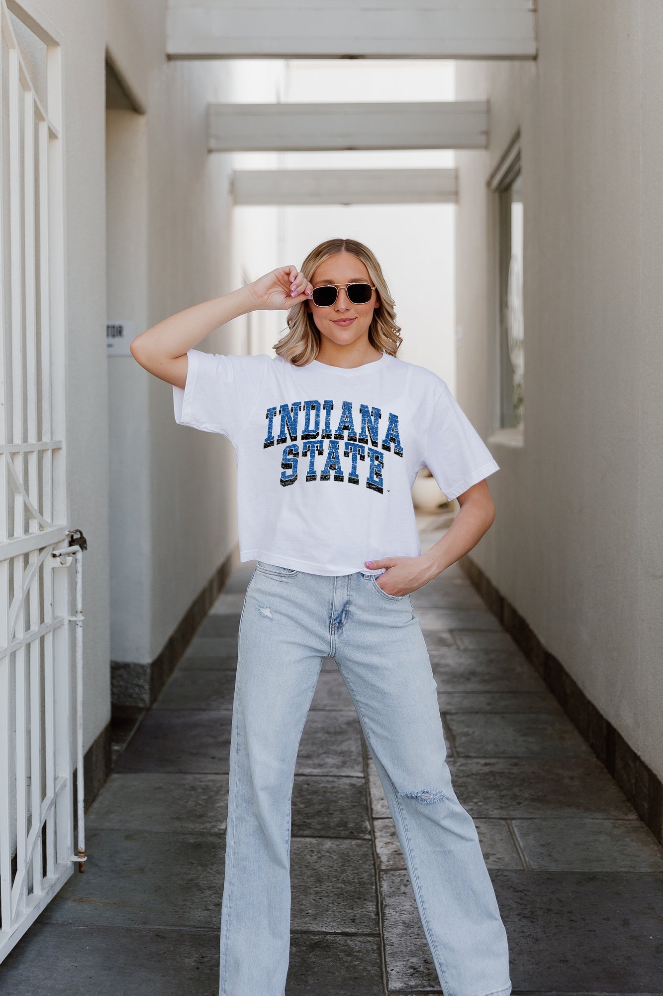 INDIANA STATE SYCAMORES CLAIM TO FAME BOXY FIT WOMEN'S CROPPED TEE