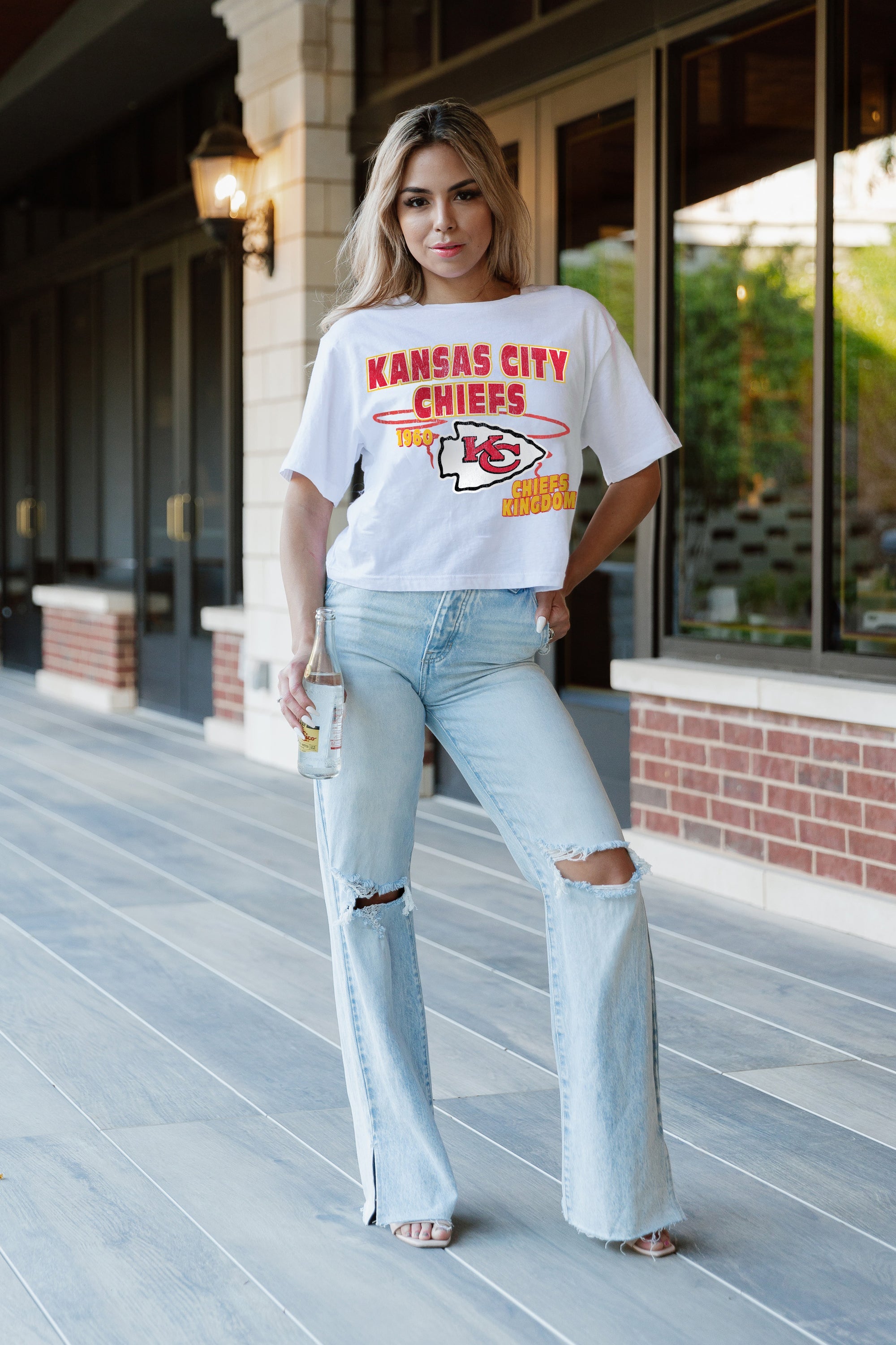 KANSAS CITY CHIEFS GAMEDAY GOALS BOXY FIT WOMEN'S CROP TEE