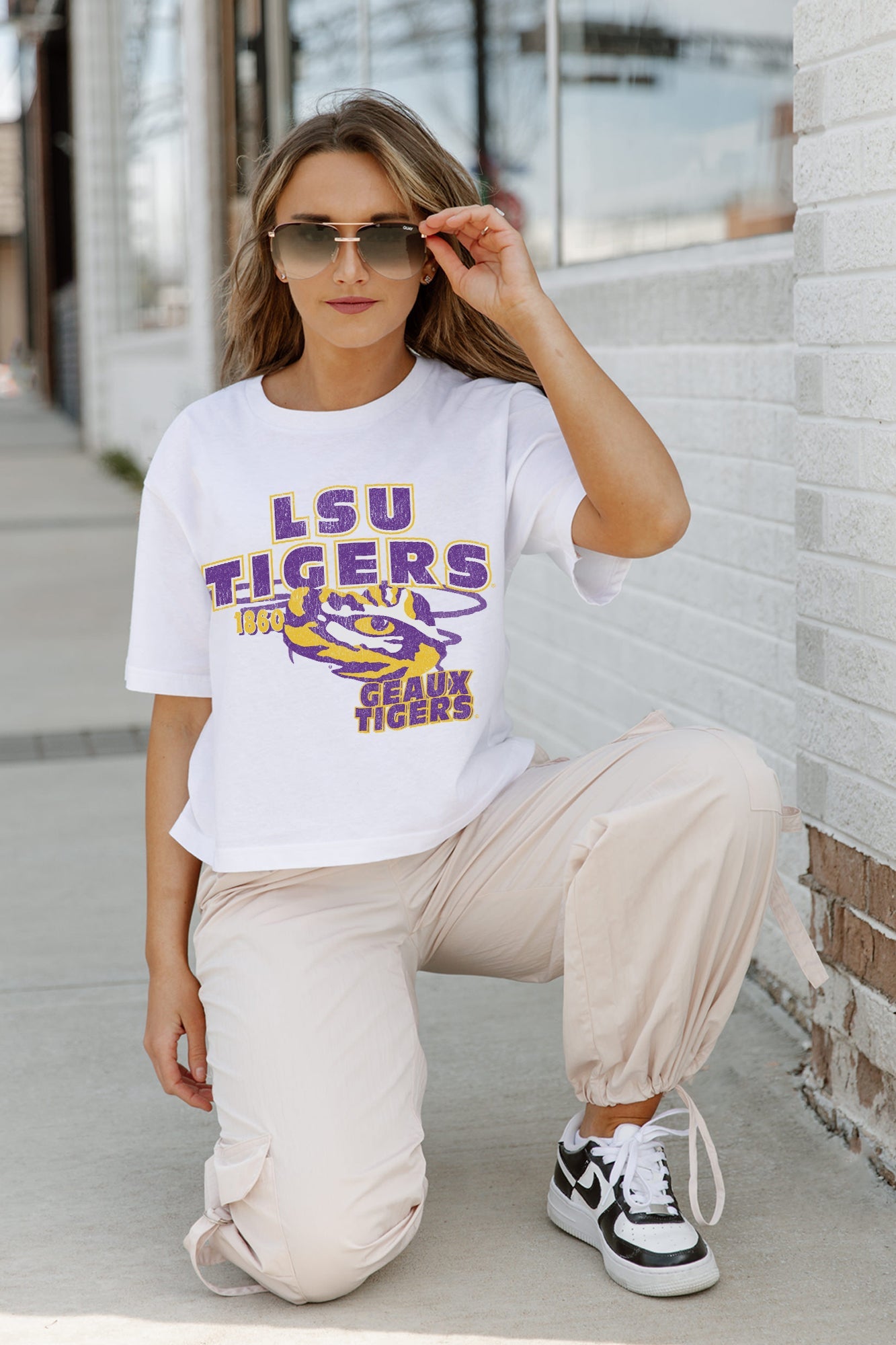 LSU TIGERS GAMEDAY GOALS BOXY FIT WOMEN'S CROP TEE