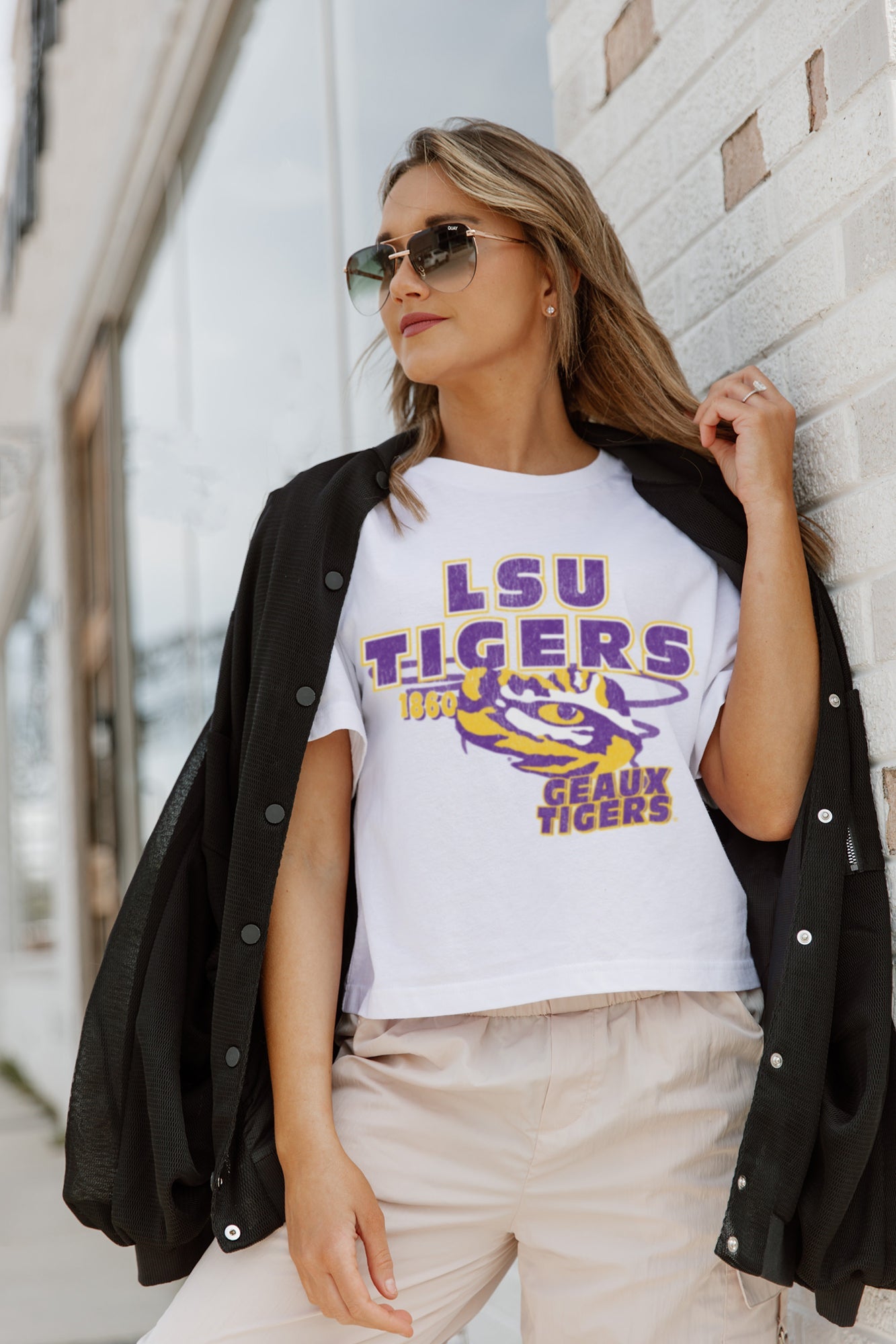 LSU TIGERS GAMEDAY GOALS BOXY FIT WOMEN'S CROP TEE