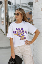 LSU TIGERS GAMEDAY GOALS BOXY FIT WOMEN'S CROP TEE