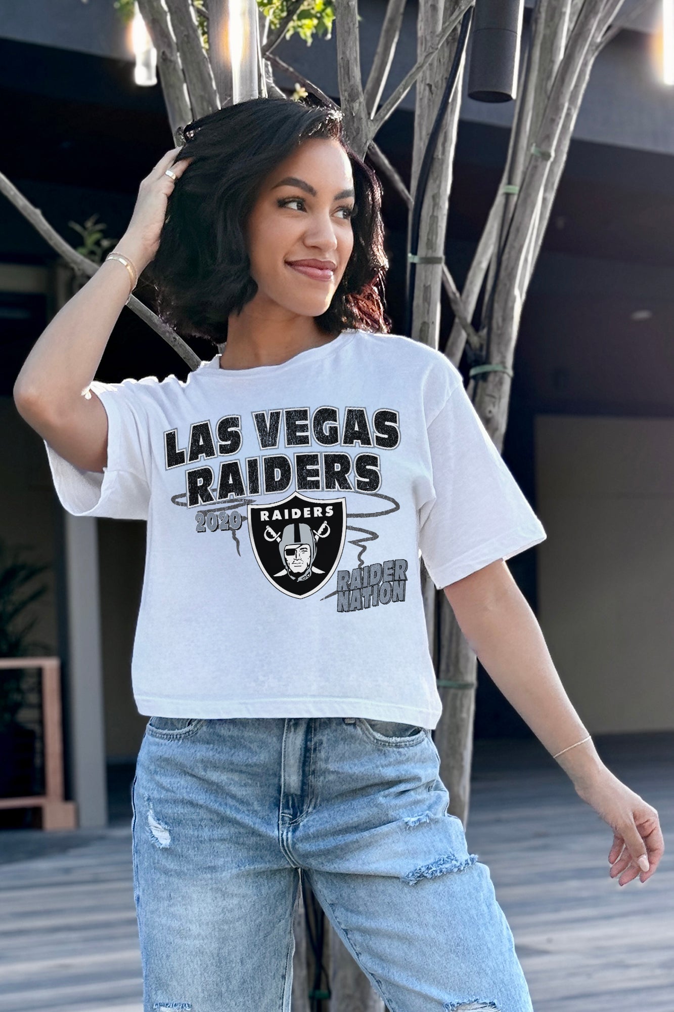 LAS VEGAS RAIDERS GAMEDAY GOALS BOXY FIT WOMEN'S CROP TEE