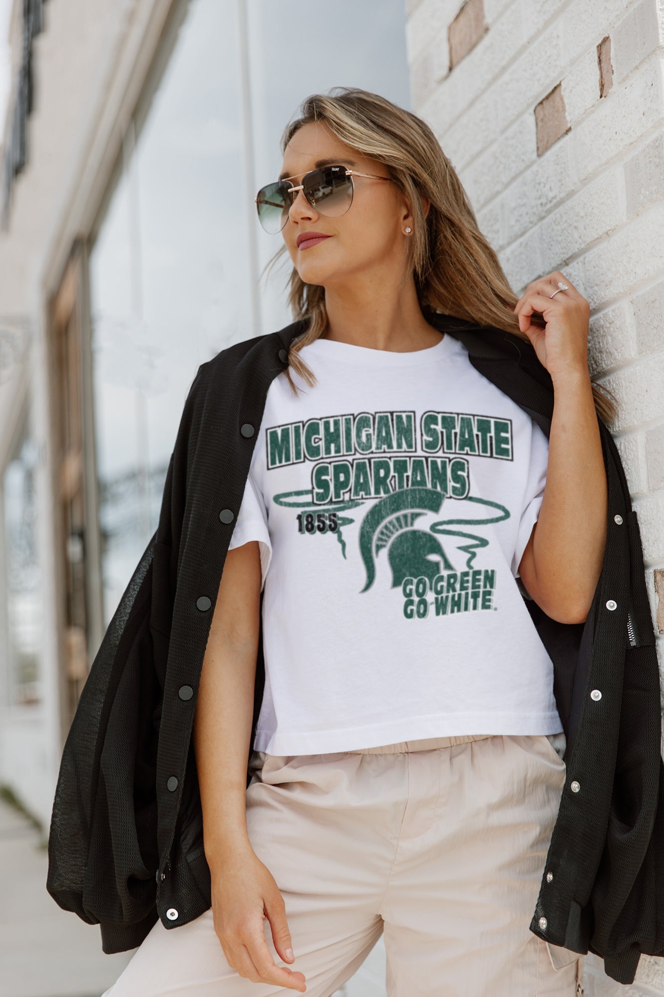 MICHIGAN STATE SPARTANS GAMEDAY GOALS BOXY FIT WOMEN'S CROP TEE