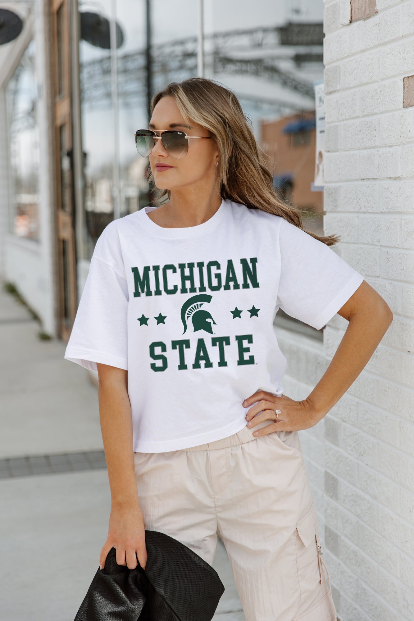 MICHIGAN STATE SPARTANS TO THE POINT BOXY FIT WOMEN'S CROP TEE