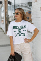 MICHIGAN STATE SPARTANS TO THE POINT BOXY FIT WOMEN'S CROP TEE