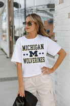 MICHIGAN WOLVERINES TO THE POINT BOXY FIT WOMEN'S CROP TEE