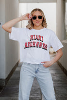 MIAMI OF OHIO REDHAWKS CLAIM TO FAME BOXY FIT WOMEN'S CROPPED TEE