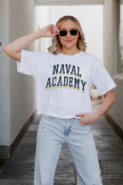 US NAVY MIDSHIPMEN CLAIM TO FAME BOXY FIT WOMEN'S CROPPED TEE