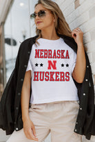 NEBRASKA CORNHUSKERS TO THE POINT BOXY FIT WOMEN'S CROP TEE