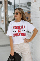 NEBRASKA CORNHUSKERS TO THE POINT BOXY FIT WOMEN'S CROP TEE