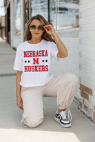 NEBRASKA CORNHUSKERS TO THE POINT BOXY FIT WOMEN'S CROP TEE