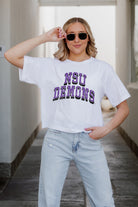 NORTHWESTERN STATE DEMONS CLAIM TO FAME BOXY FIT WOMEN'S CROPPED TEE