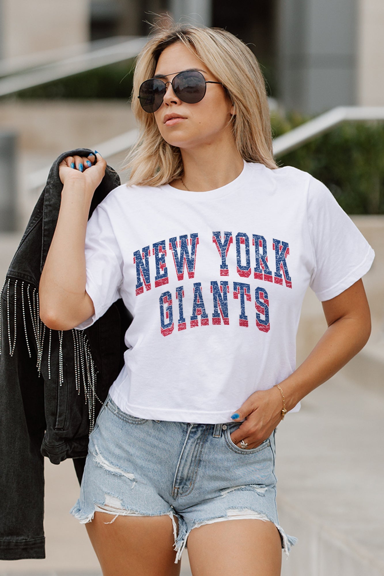 NEW YORK GIANTS CLAIM TO FAME BOXY FIT WOMEN'S CROPPED TEE