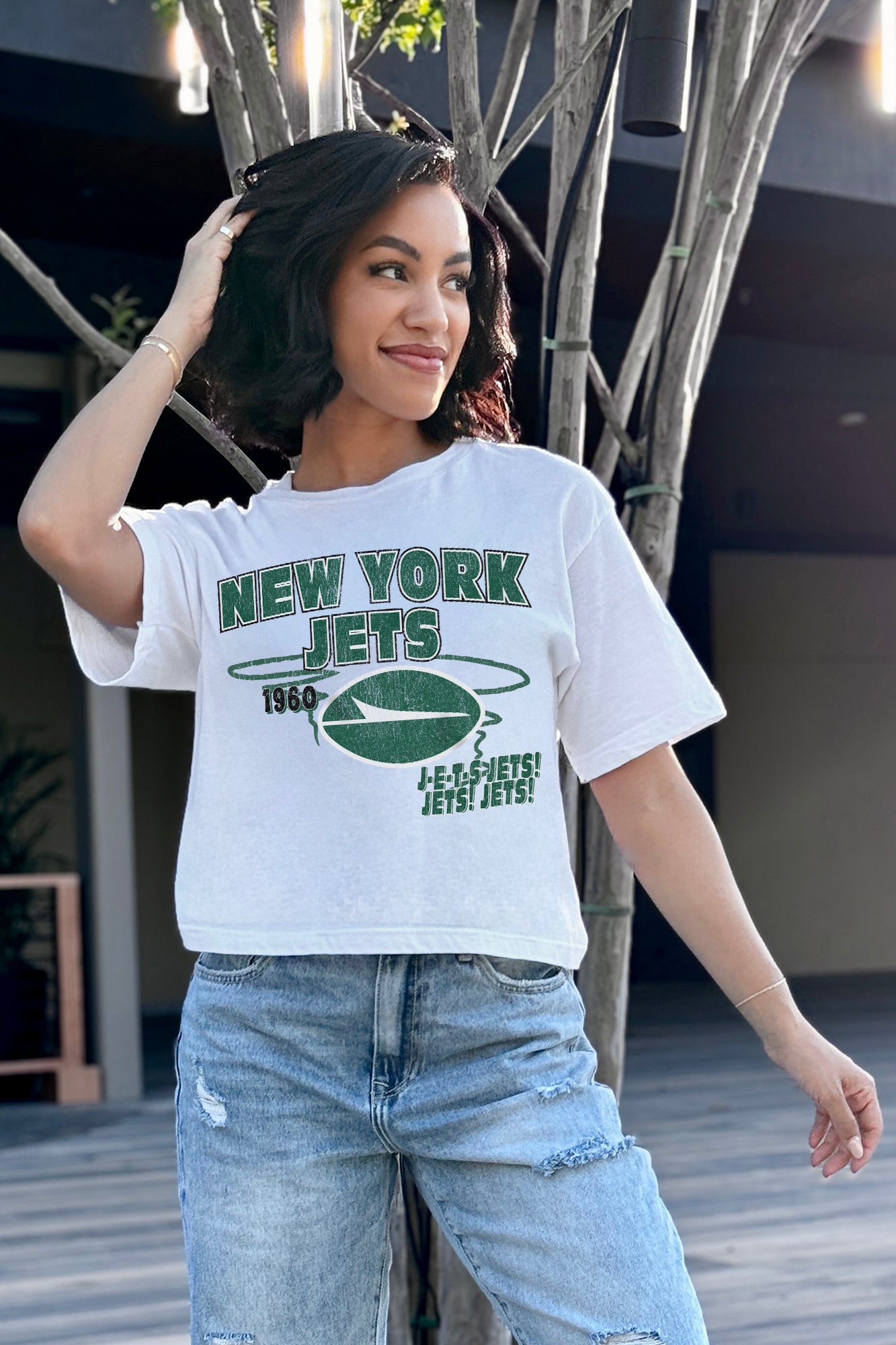 NEW YORK JETS GAMEDAY GOALS BOXY FIT WOMEN'S CROP TEE