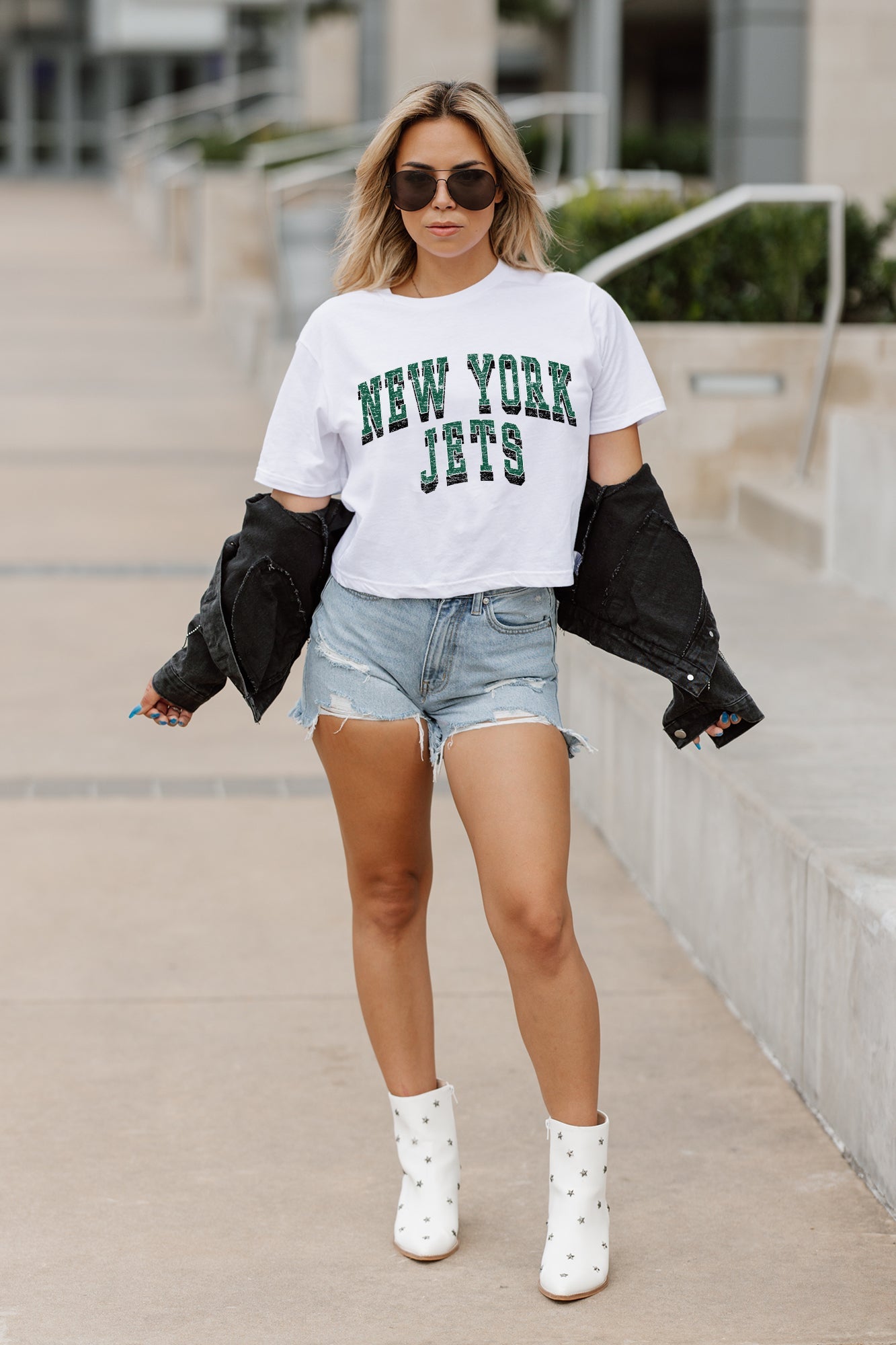 NEW YORK JETS CLAIM TO FAME BOXY FIT WOMEN'S CROPPED TEE