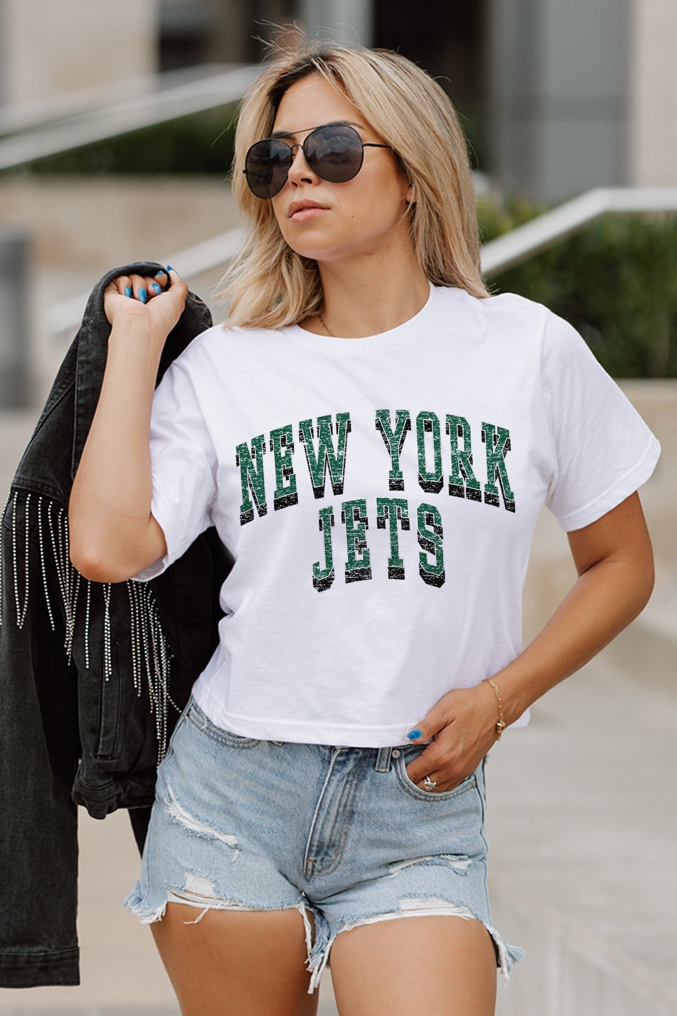 NEW YORK JETS CLAIM TO FAME BOXY FIT WOMEN'S CROPPED TEE