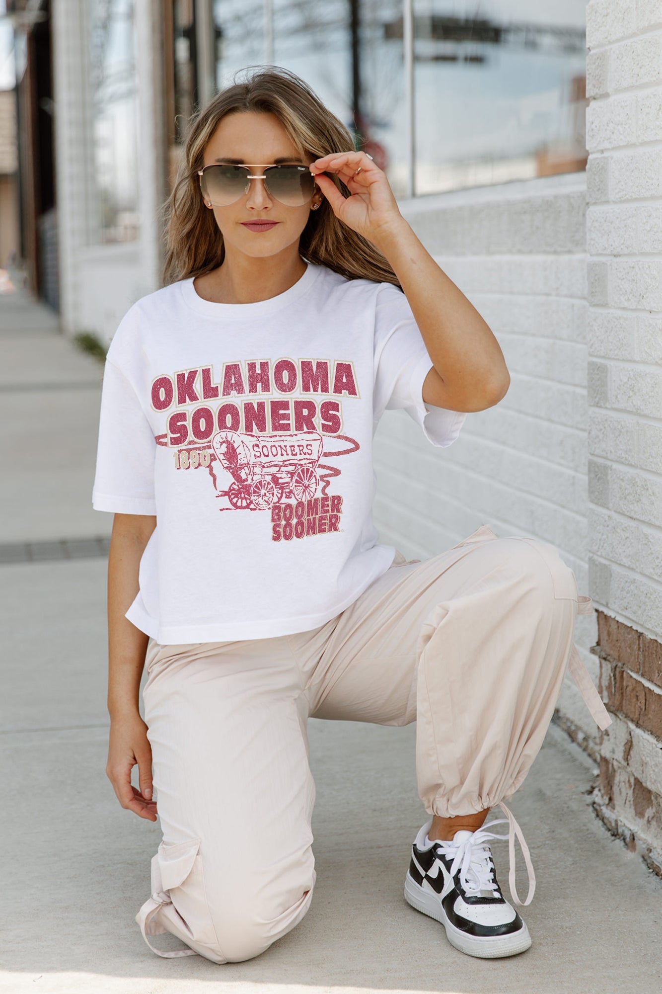 OKLAHOMA SOONERS GAMEDAY GOALS BOXY FIT WOMEN'S CROP TEE