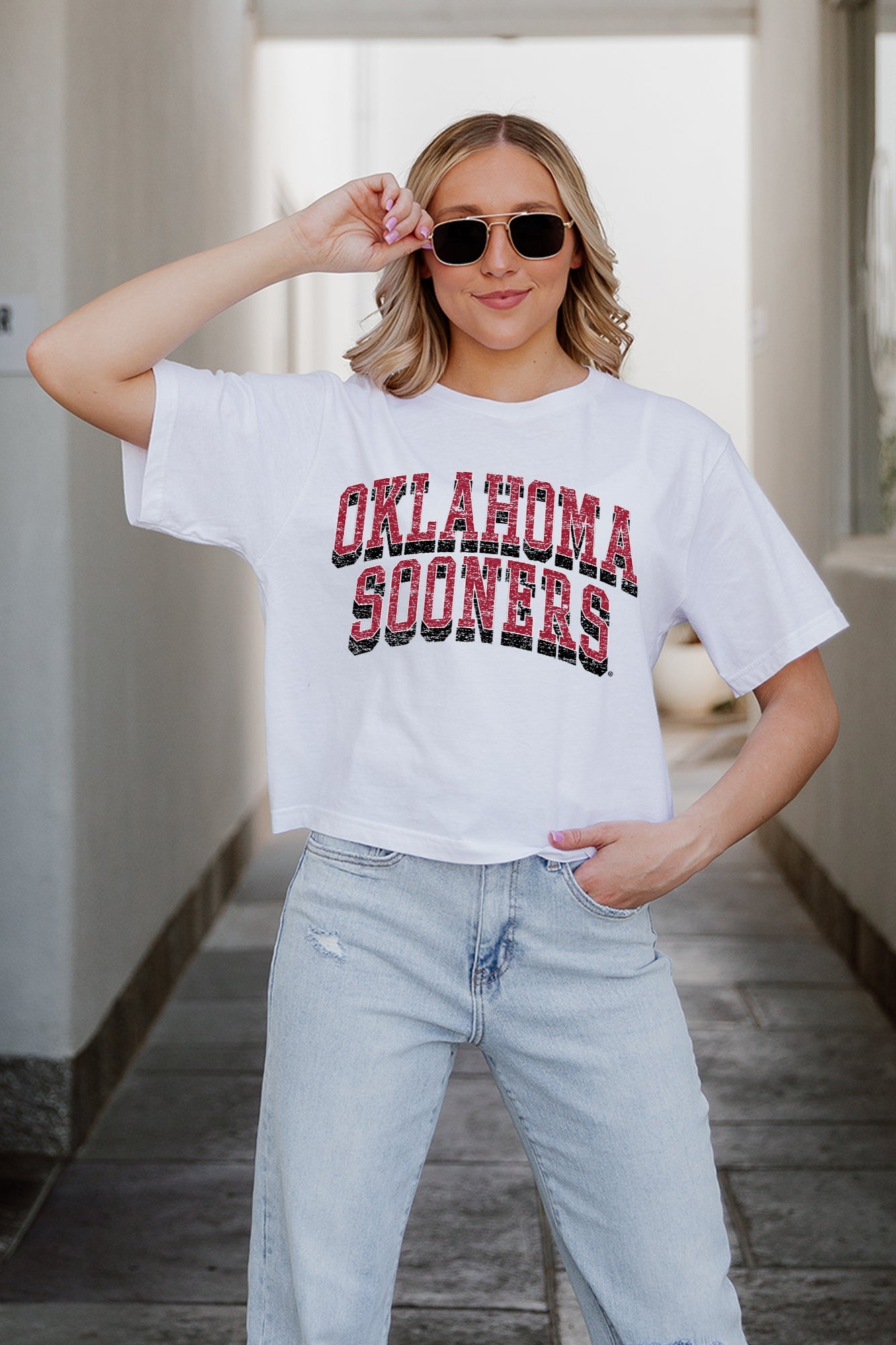 OKLAHOMA SOONERS CLAIM TO FAME BOXY FIT WOMEN'S CROPPED TEE