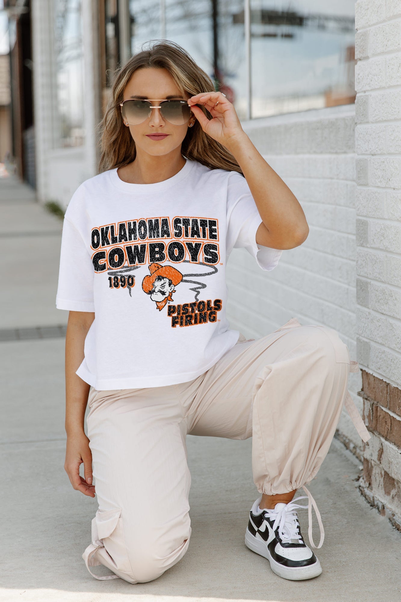 OKLAHOMA STATE COWBOYS GAMEDAY GOALS BOXY FIT WOMEN'S CROP TEE