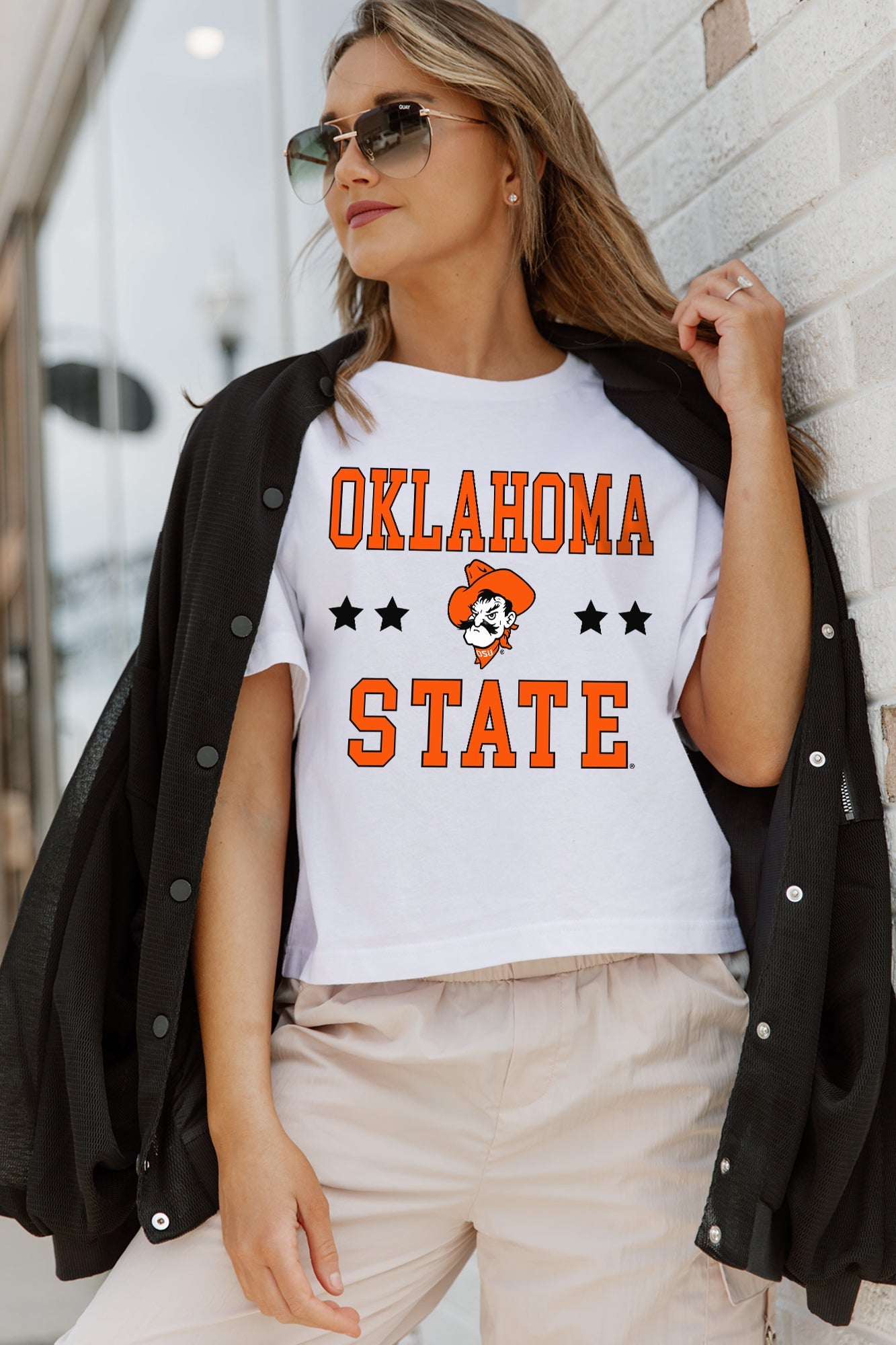 OKLAHOMA STATE COWBOYS TO THE POINT BOXY FIT WOMEN'S CROP TEE