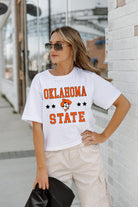 OKLAHOMA STATE COWBOYS TO THE POINT BOXY FIT WOMEN'S CROP TEE