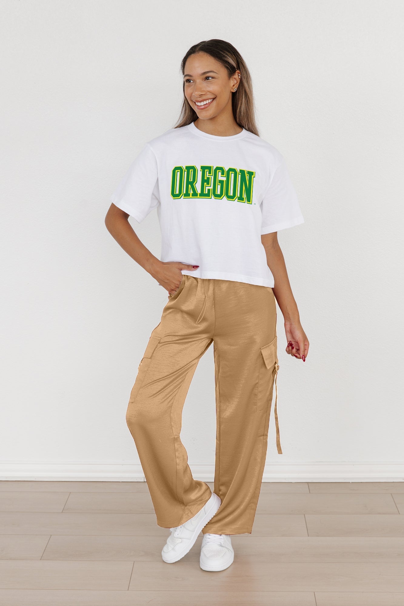 OREGON DUCKS ALL-STAR APPEAL BOXY FIT WOMEN'S CROPPED TEE BY MADI PREWETT TROUTT