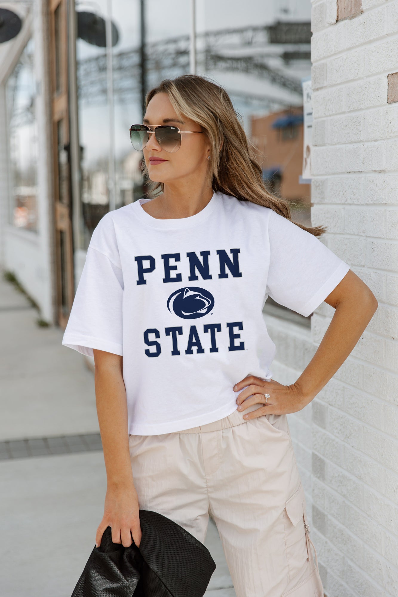 PENN STATE NITTANY LIONS TO THE POINT BOXY FIT WOMEN'S CROP TEE