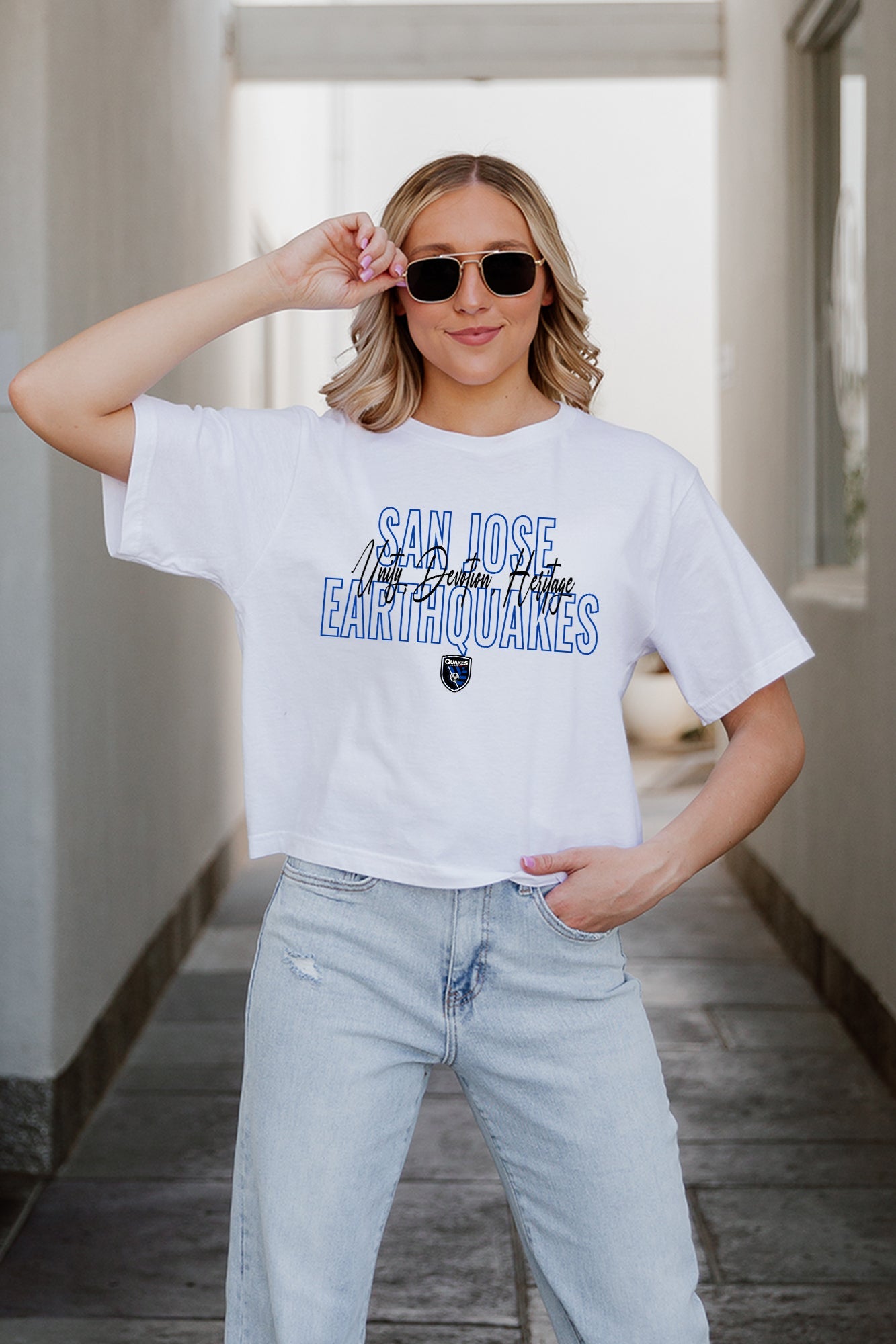 SAN JOSE EARTHQUAKES KEEP PLAYING BOXY FIT WOMEN'S CROPPED TEE