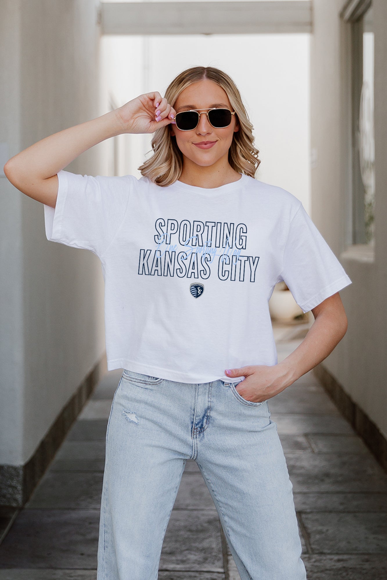 SPORTING KANSAS CITY KEEP PLAYING BOXY FIT WOMEN'S CROPPED TEE