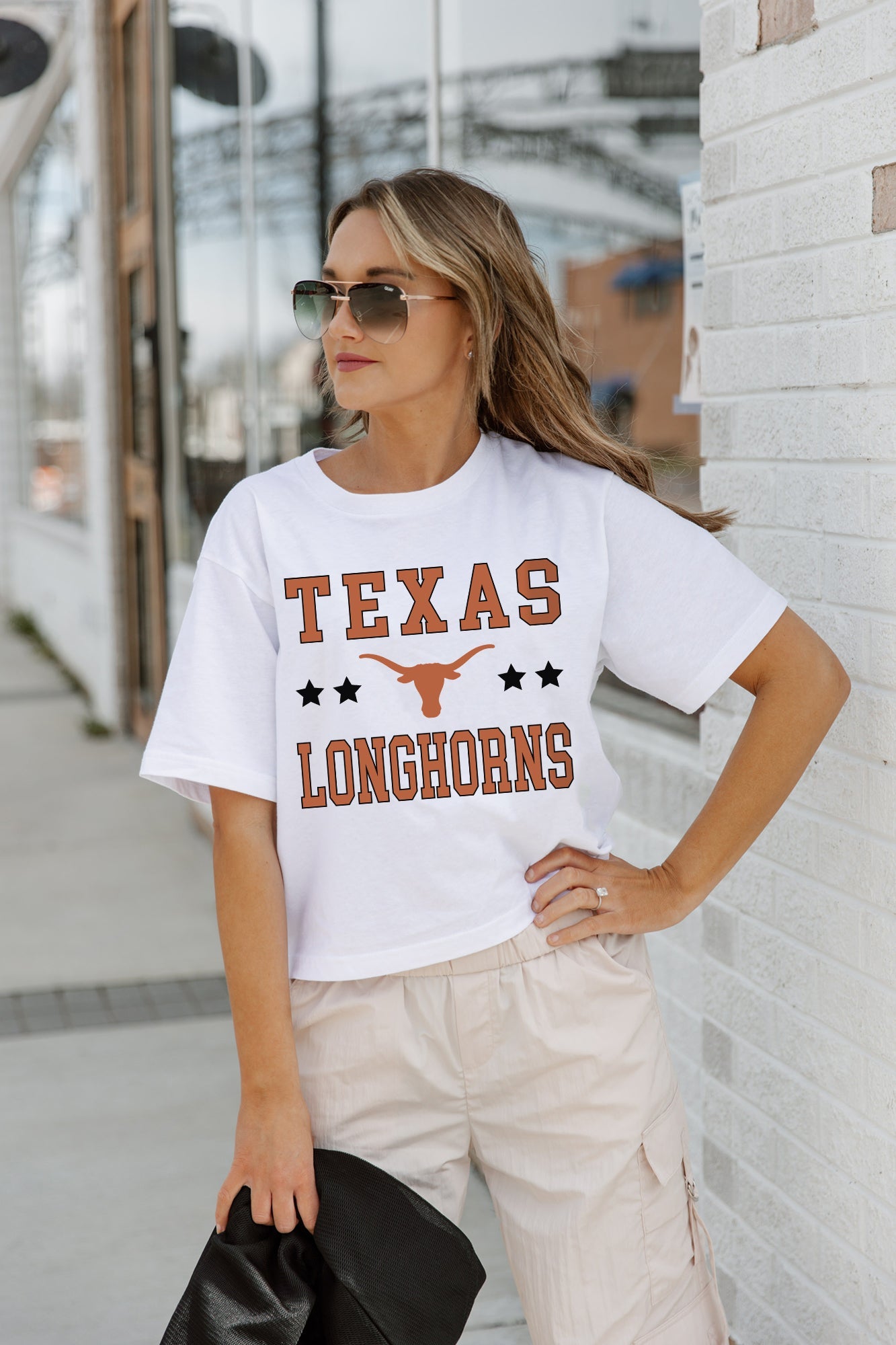 TEXAS LONGHORNS TO THE POINT BOXY FIT WOMEN'S CROP TEE