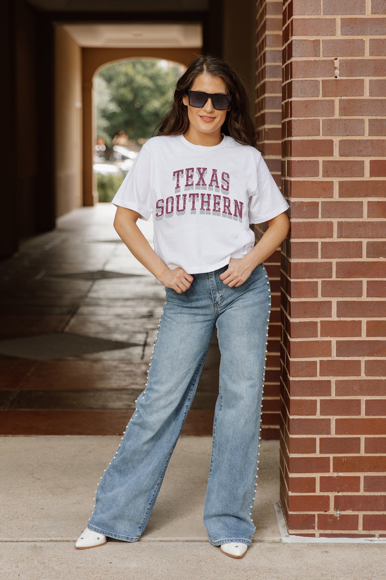 TEXAS SOUTHERN TIGERS CLAIM TO FAME BOXY FIT WOMEN'S CROPPED TEE